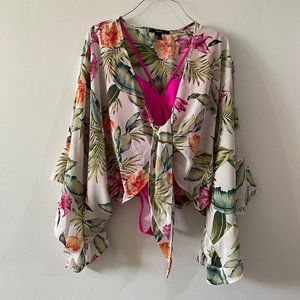 Floral Cover- Up/Fuchsia One Piece Swimsuit